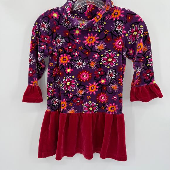 HANNA ANDERSON Velour Tunic Dress Size 110 / US 5 Floral Drop Waist Turtle Neck - Picture 1 of 6